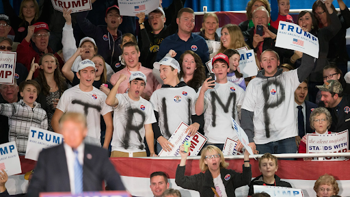 Young Trump supporters visit a rally in Davenport, Iowa. 